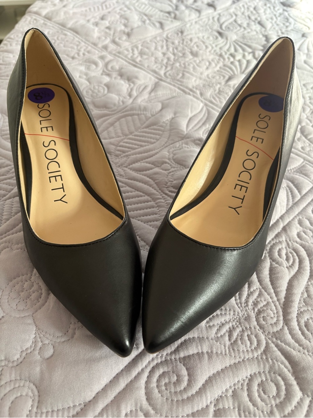 Sole Society Black Pointed-Toe Leather Pumps